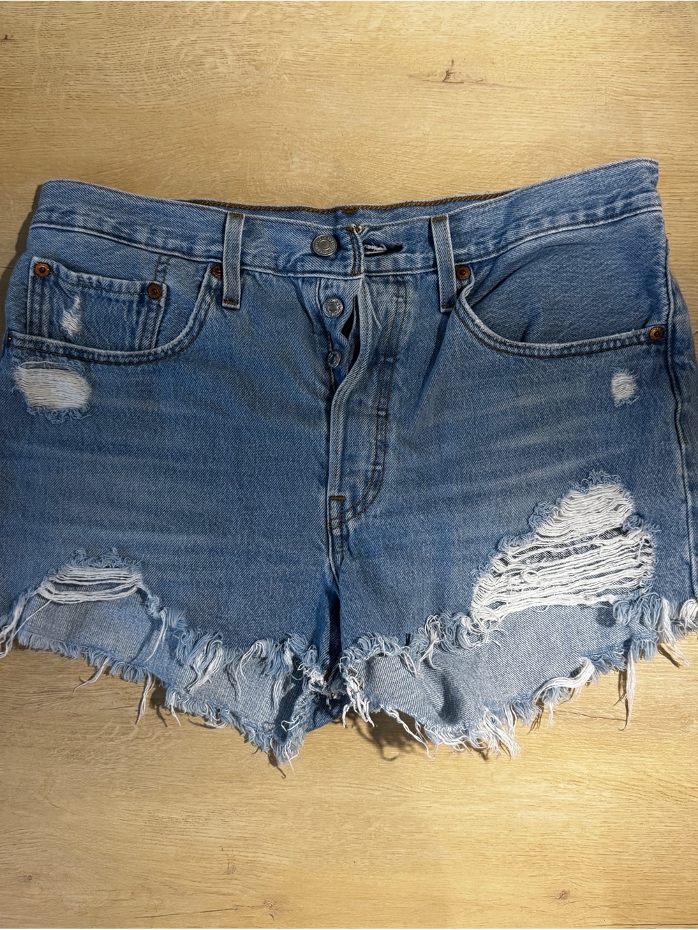Women’s Levi’s 501 Button Fly Distressed Denim Shorts